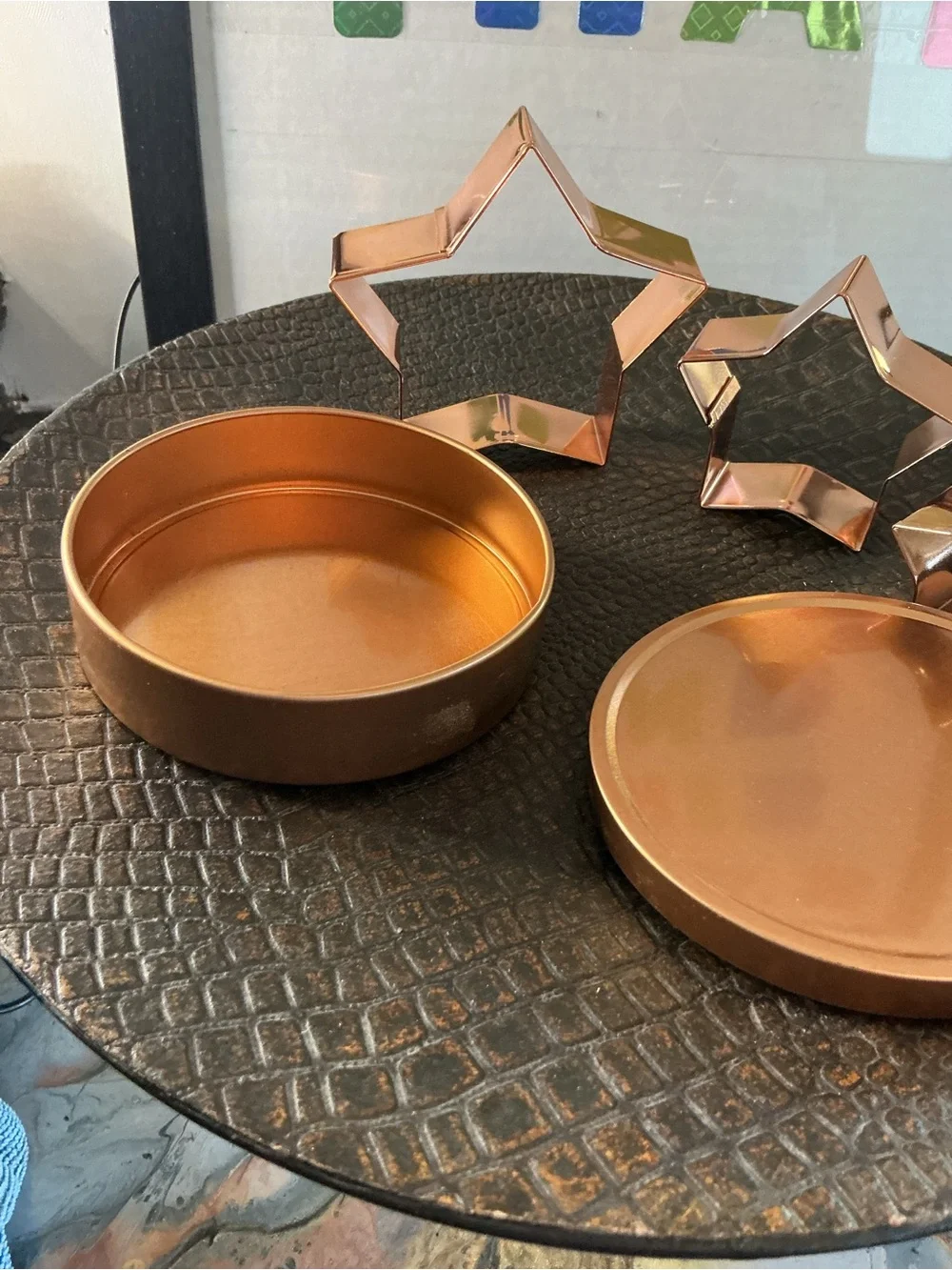 #0105-Set of 3 Copper STAR Cookie Cutters in Round Storage Tin Awesome Set 💕